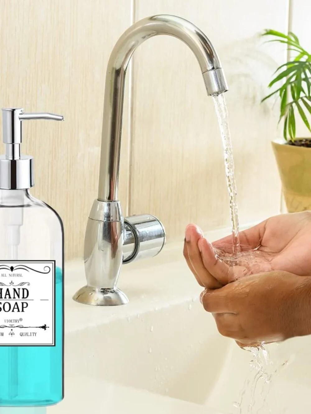 Clear Soap Dispenser with Rust Proof Pump, Waterproof Labels (2 Pack,16 Oz), Pla